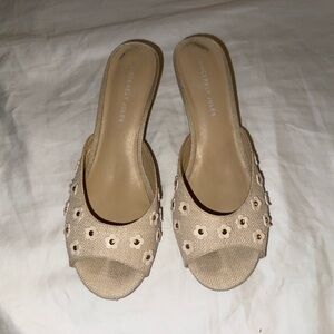 Sincerly Jules Tan Floral Eyelet Slide Mules